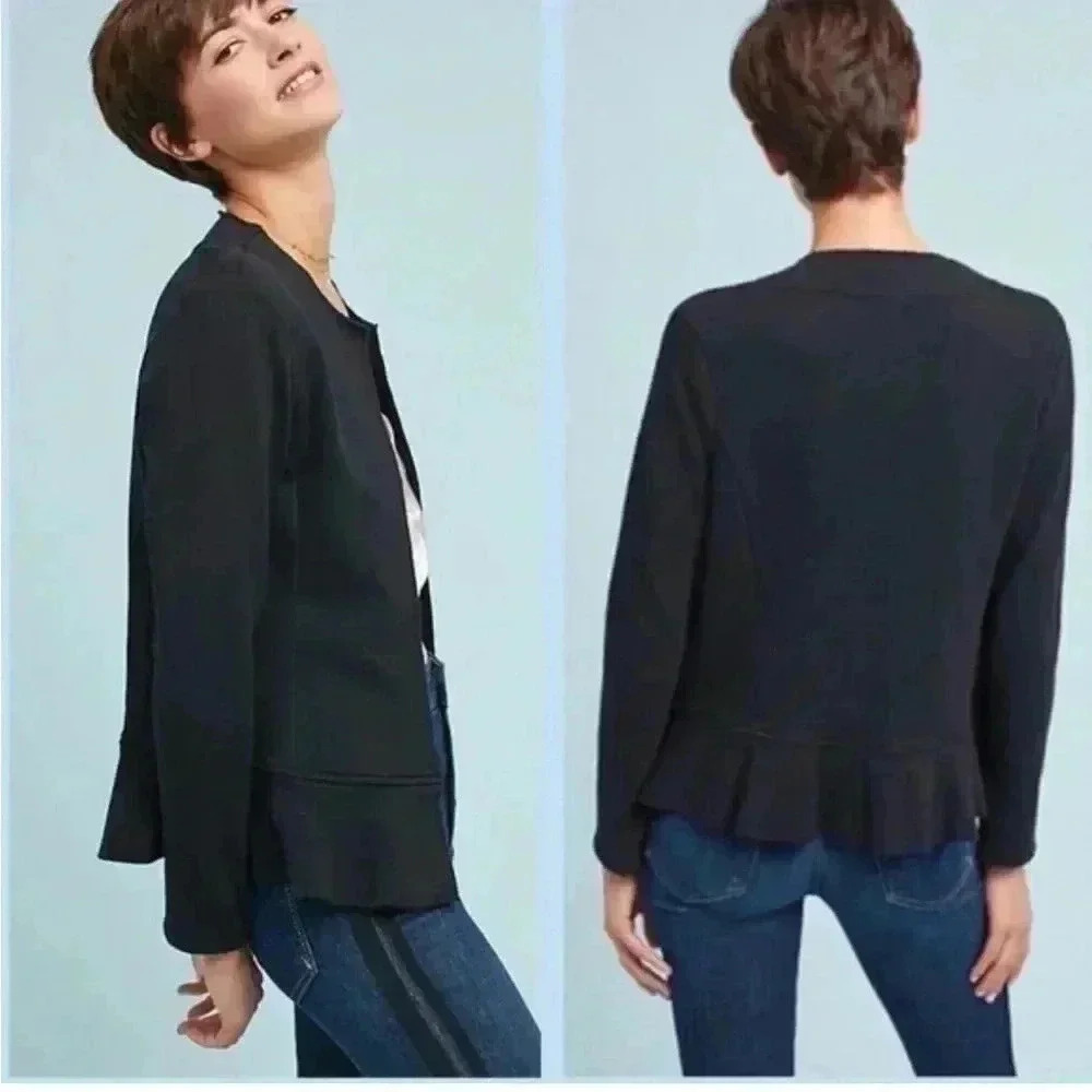 Dolan Left Coast Open Front Peplum Unstructured Blazer Size S Knit Black Anthro
